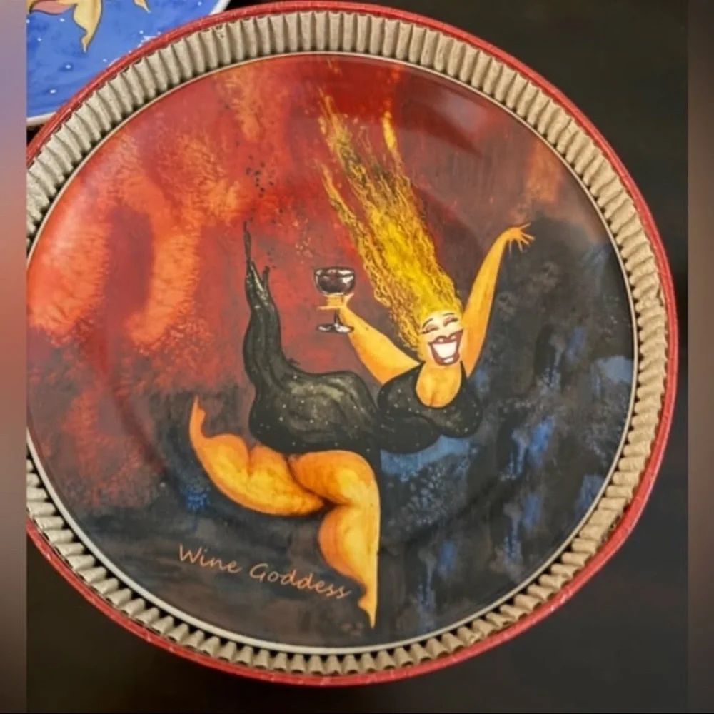 Jill Neal Wild Women Wine Plates Set of 4 | Ceramic Dessert Plates 7.5